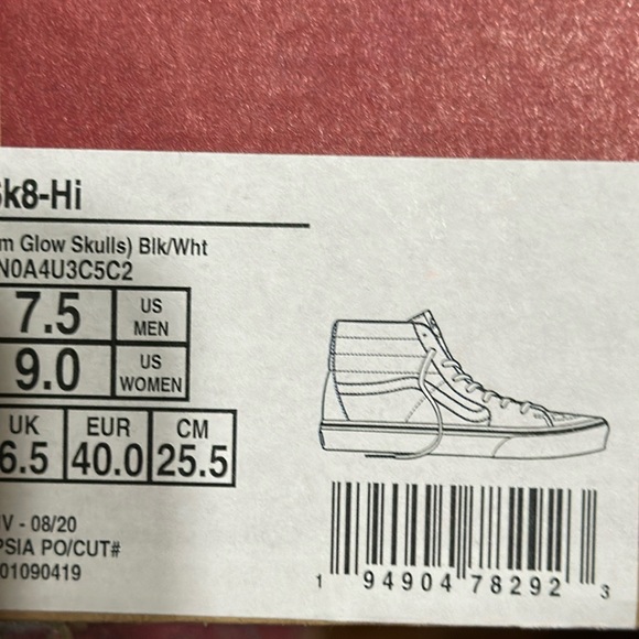 Vans Sk8 hi Tim Glow skulls black and white Glow in the dark men’s size 7.5 - Picture 9 of 9